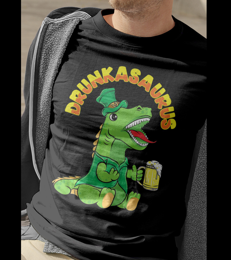 Drunkasaurus Leprechaun Dinosaur With Beer Drink T-Shirt