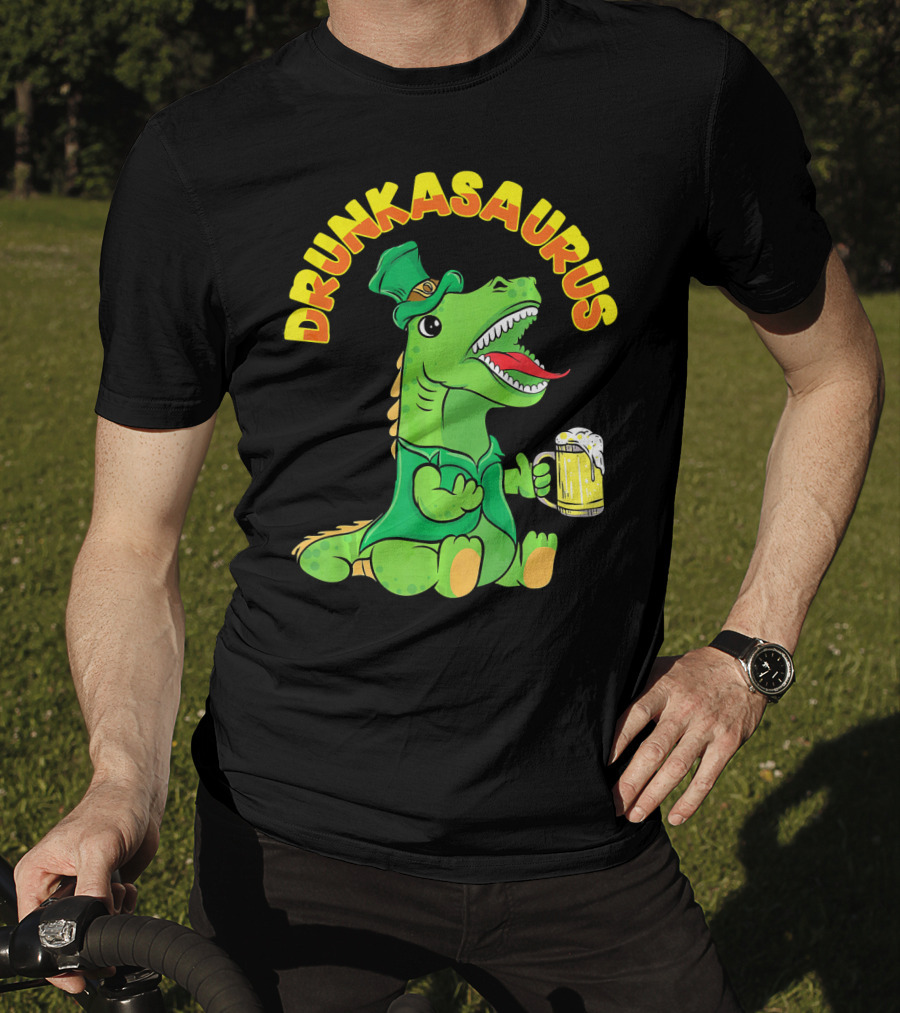 Drunkasaurus Leprechaun Dinosaur With Beer Drink T-Shirt