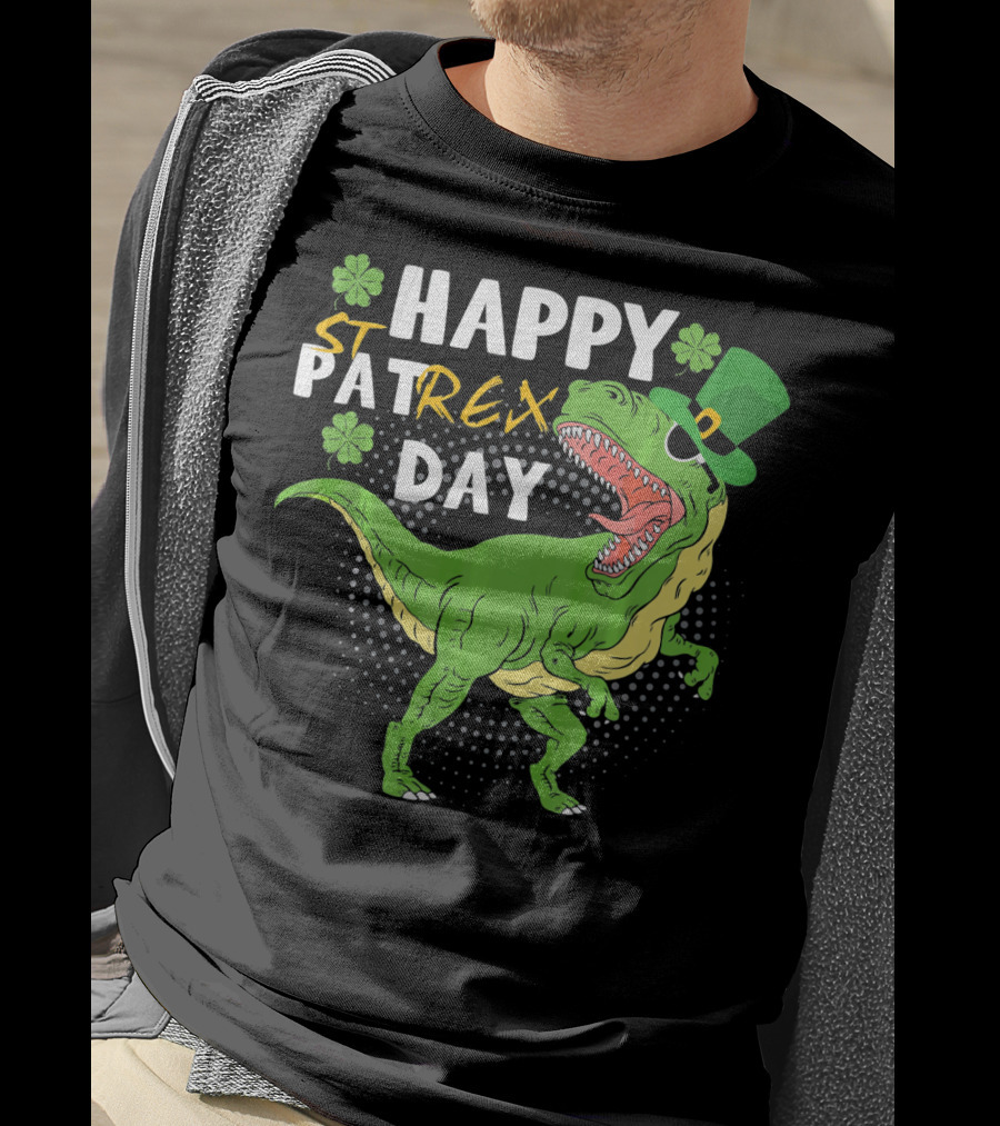 Happy St. Patrex Day Dinosaur With Shamrocks T-Shirt