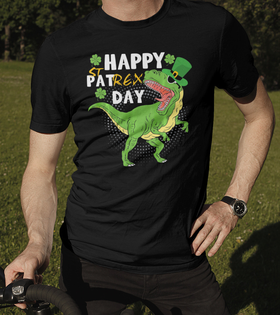 Happy St. Patrex Day Dinosaur With Shamrocks T-Shirt