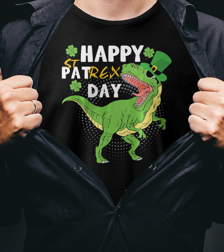 Happy St. Patrex Day Dinosaur With Shamrocks T-Shirt