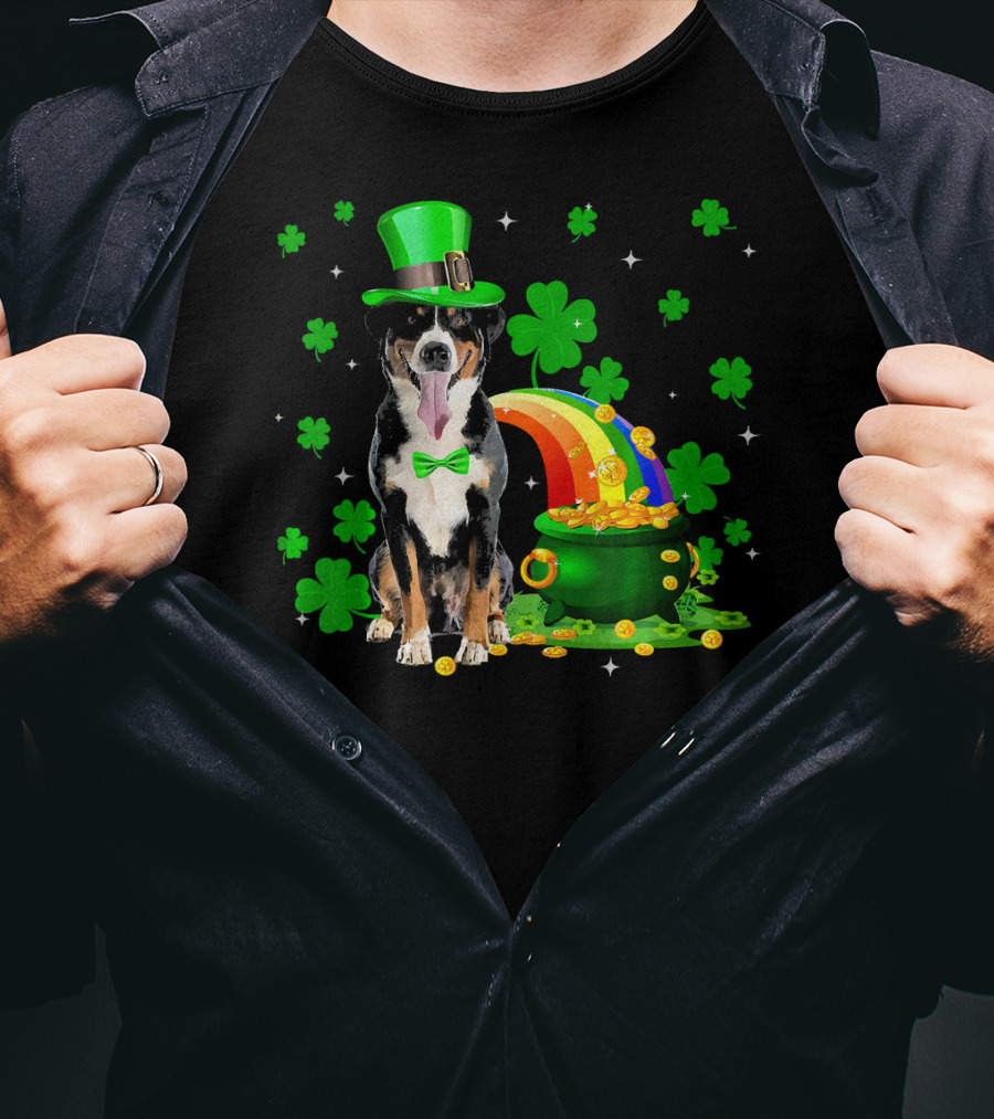 Leprechaun Appenzeller Sennenhund St Patrick's Day Rainbow Pot Of Gold Shamrocks T-Shirt