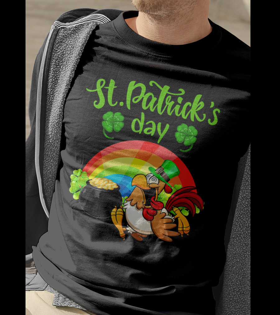 St. Patrick's Day Leprechaun Chicken With Rainbow And Pot Of Gold T-Shirt