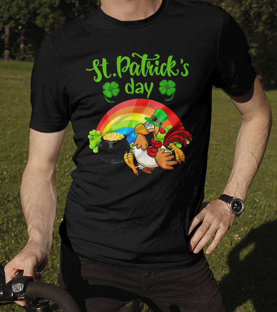 St. Patrick's Day Leprechaun Chicken With Rainbow And Pot Of Gold T-Shirt