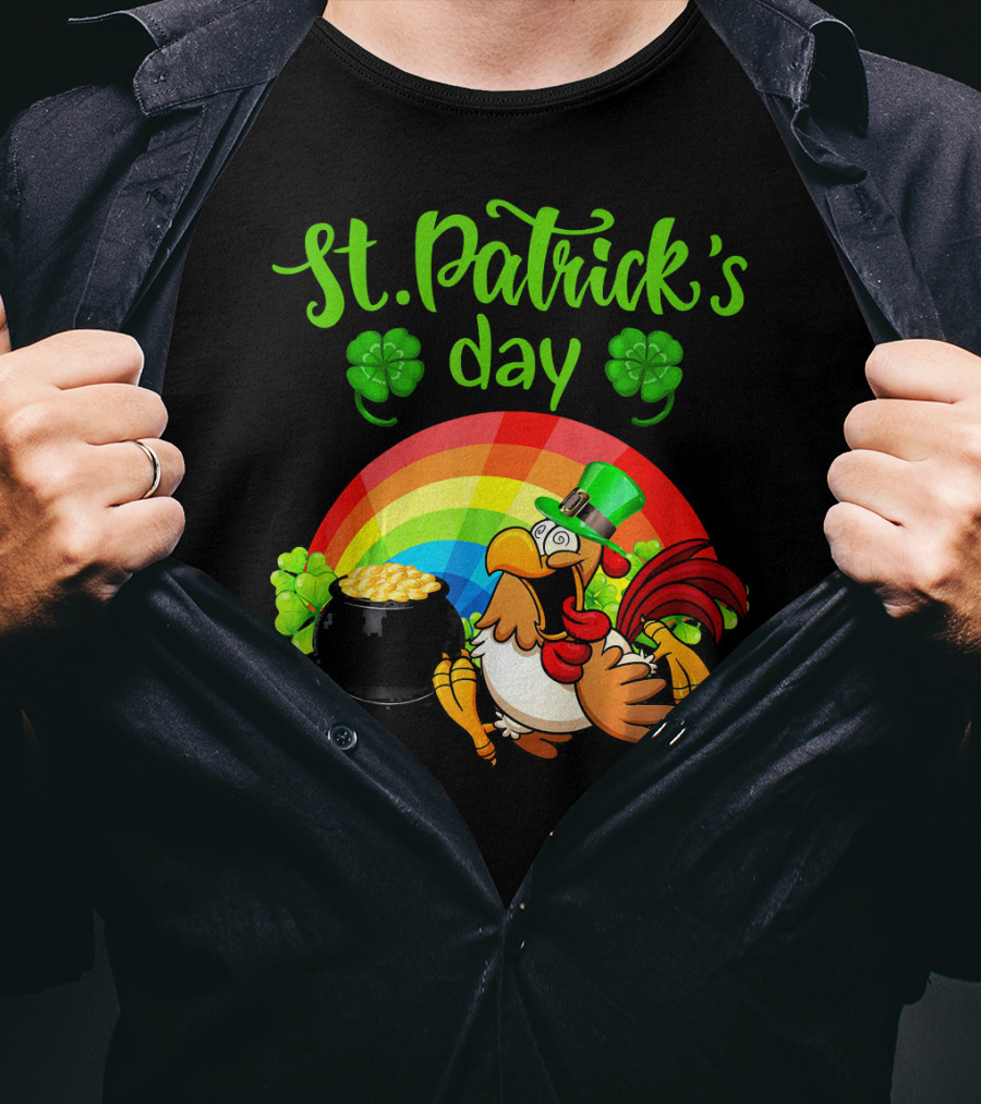 St. Patrick's Day Leprechaun Chicken With Rainbow And Pot Of Gold T-Shirt