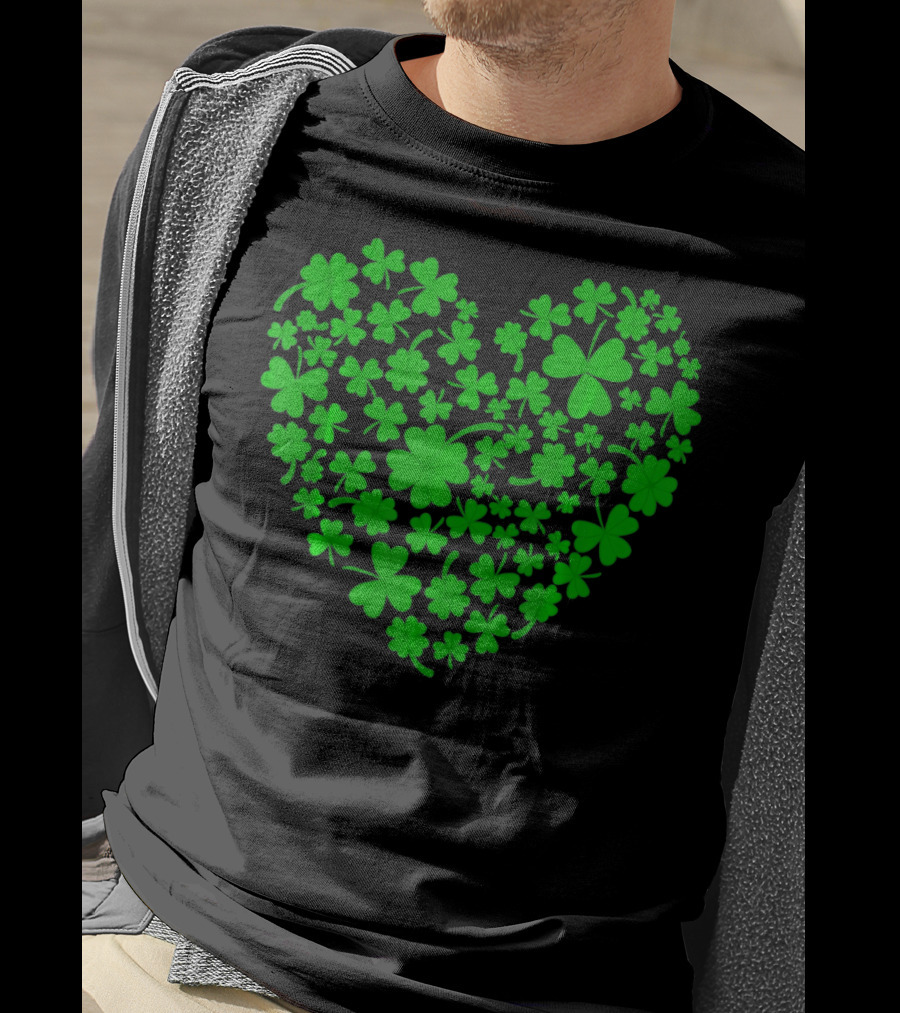 Irish Heart Shape Made Of Green Shamrocks T-Shirt