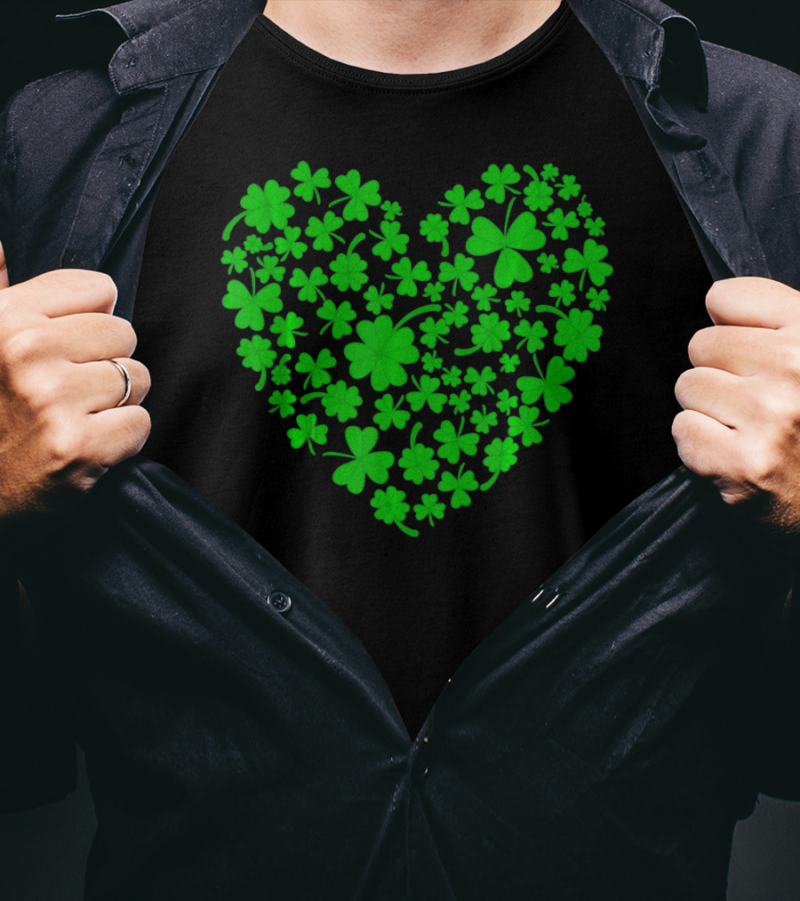 Irish Heart Shape Made Of Green Shamrocks T-Shirt