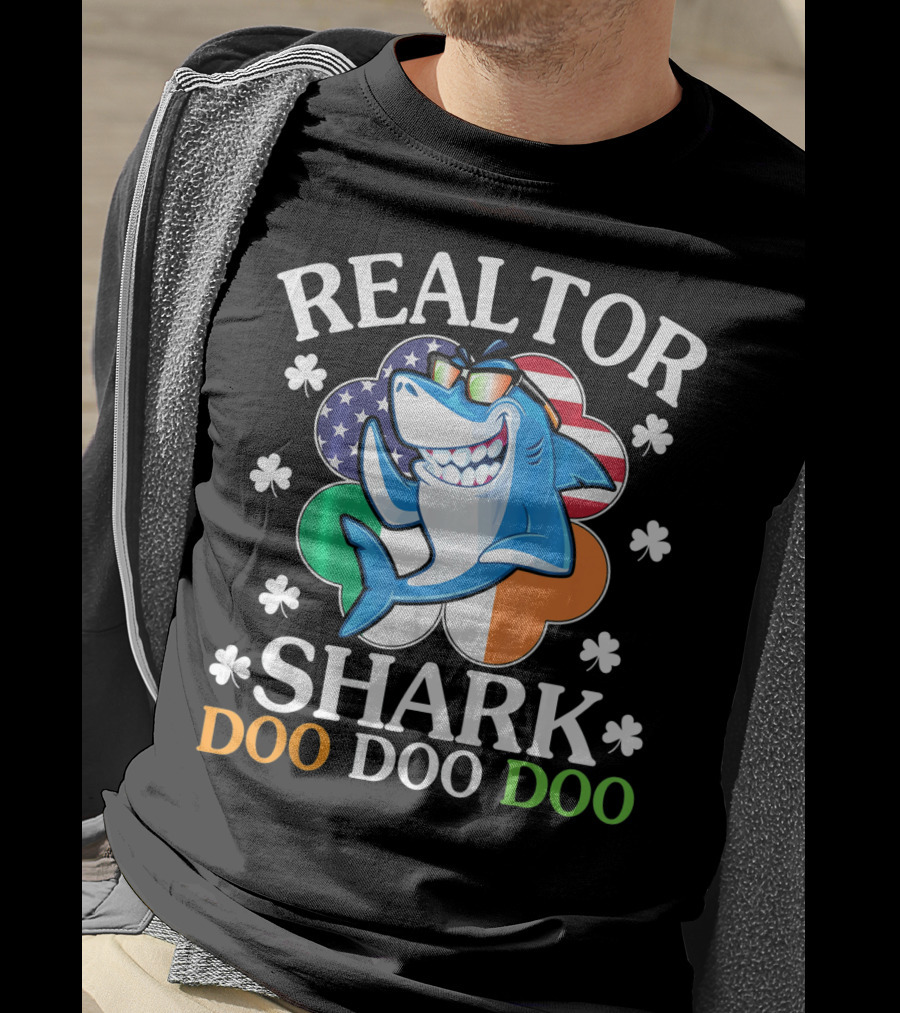 Realtor Shark Doo Doo Doo US Irish Flag Shamrock T-Shirt