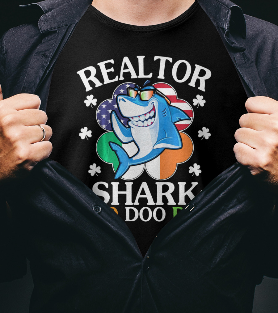 Realtor Shark Doo Doo Doo US Irish Flag Shamrock T-Shirt
