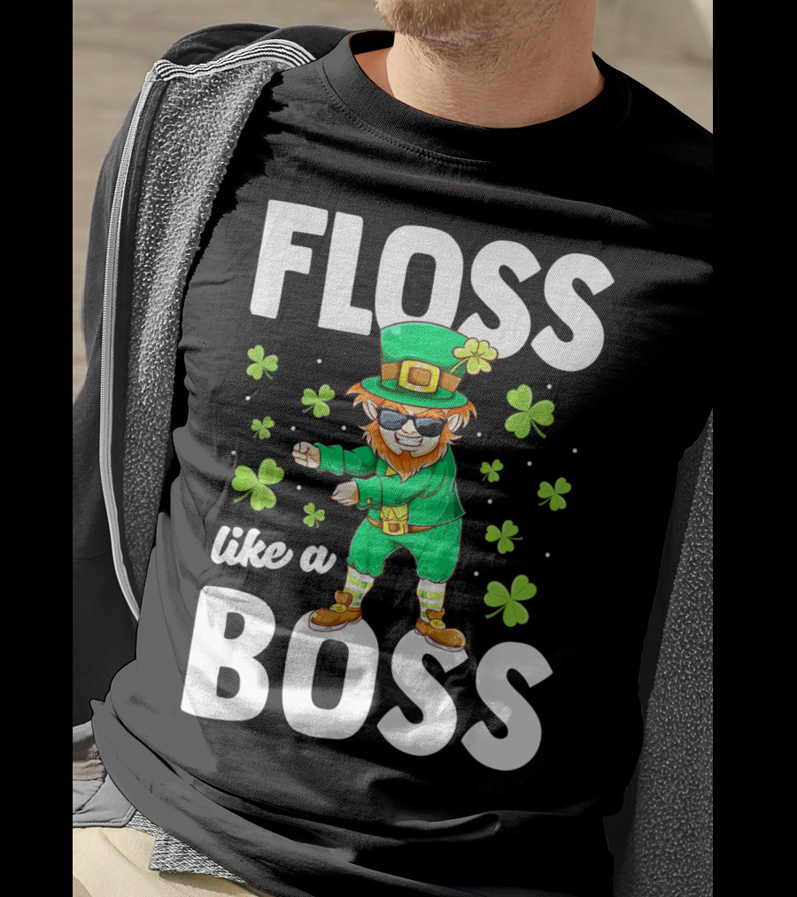 Floss Like A Boss Leprechaun Dance With Shamrocks T-Shirt