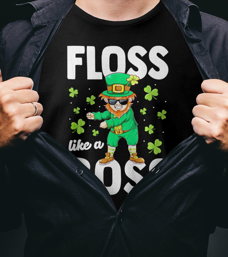 Floss Like A Boss Leprechaun Dance With Shamrocks T-Shirt