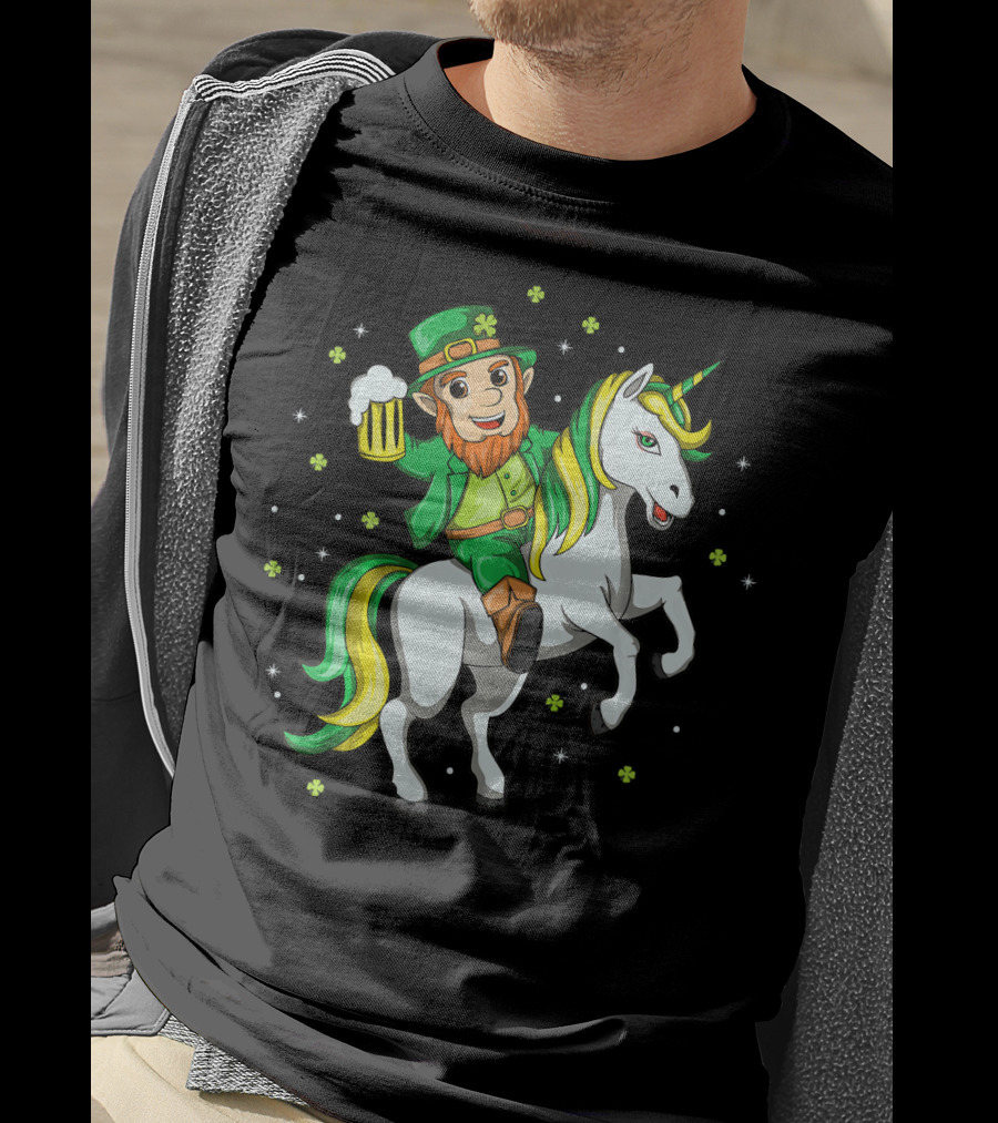 Lepricorn Irish Unicorn With Beer Mug And Shamrocks T-Shirt