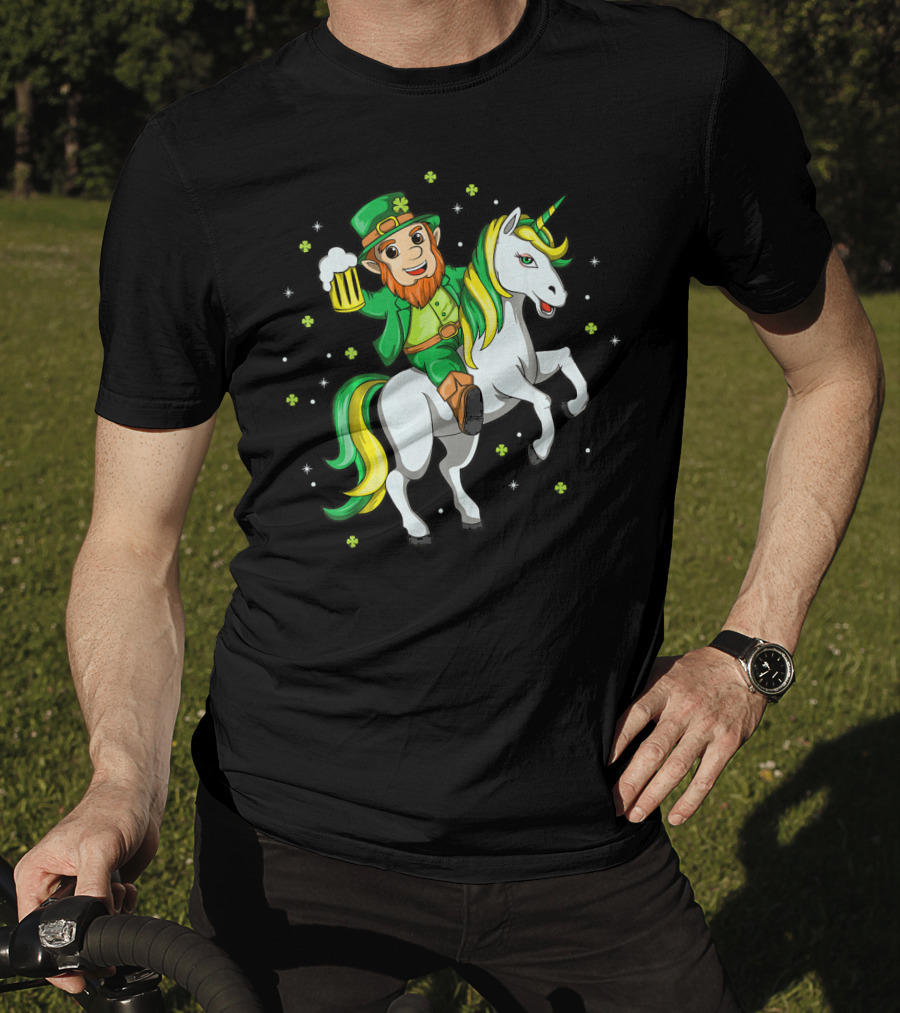 Lepricorn Irish Unicorn With Beer Mug And Shamrocks T-Shirt
