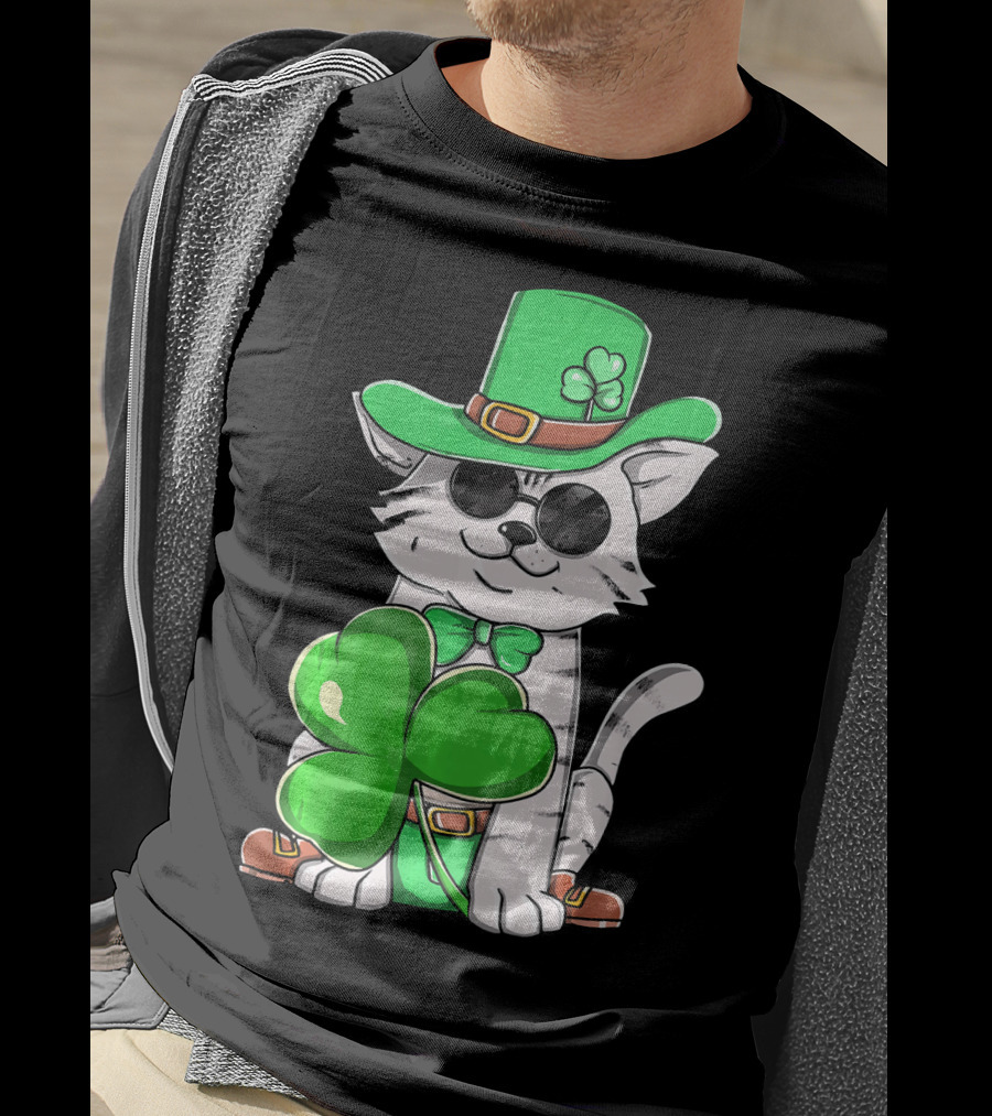 Leprechaun Cat Shamrock Irish St Pat Day Kitty T-Shirt