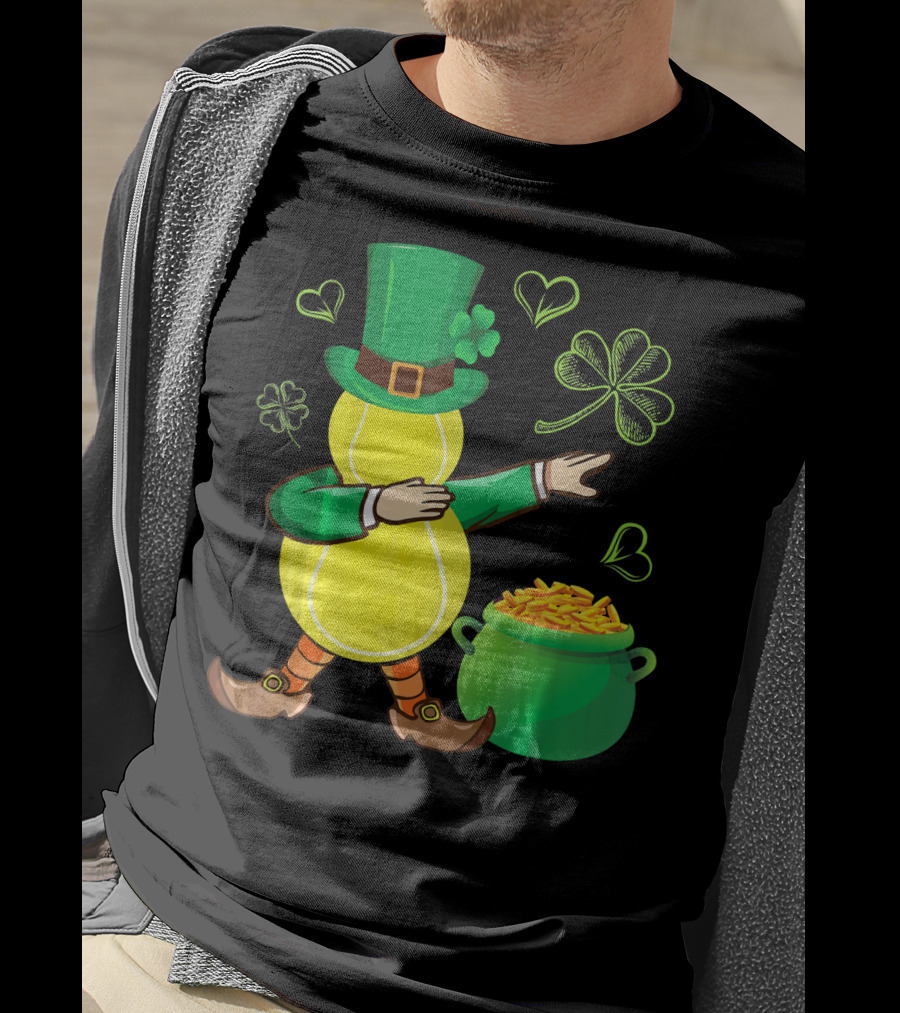 Tennis Leprechaun Dabbing With Gold Pot And Shamrocks T-Shirt