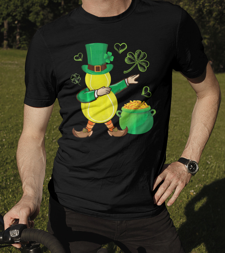 Tennis Leprechaun Dabbing With Gold Pot And Shamrocks T-Shirt