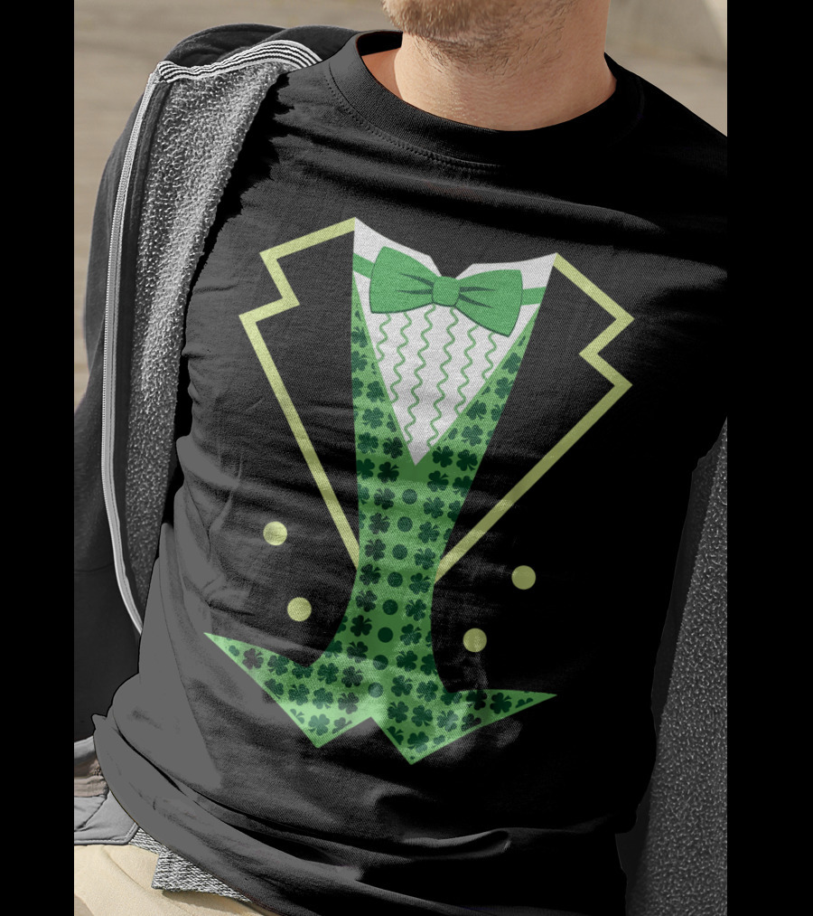Leprechaun Costume Vintage Tuxedo Clover Bow Tie T-Shirt