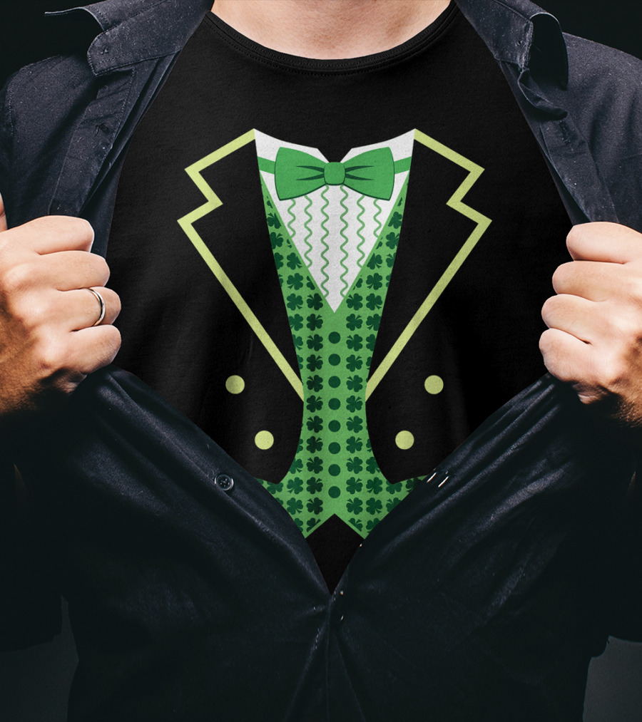 Leprechaun Costume Vintage Tuxedo Clover Bow Tie T-Shirt