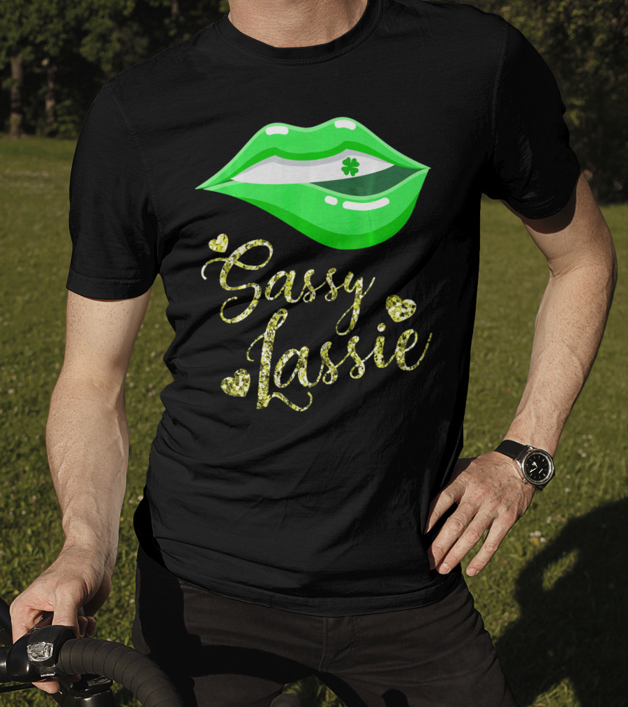 Sassy Lassie St Patricks Day Women Cute Lips Shamrock T-Shirt