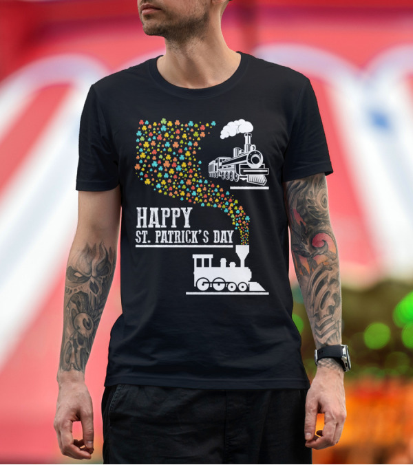 Premium T-Shirt: Happy St Patrick's Day Irish Shamrock Train Steam Puff T-Shirt Happy St Patrick's Day Irish Shamrock Train Steam Puff T-Shirt