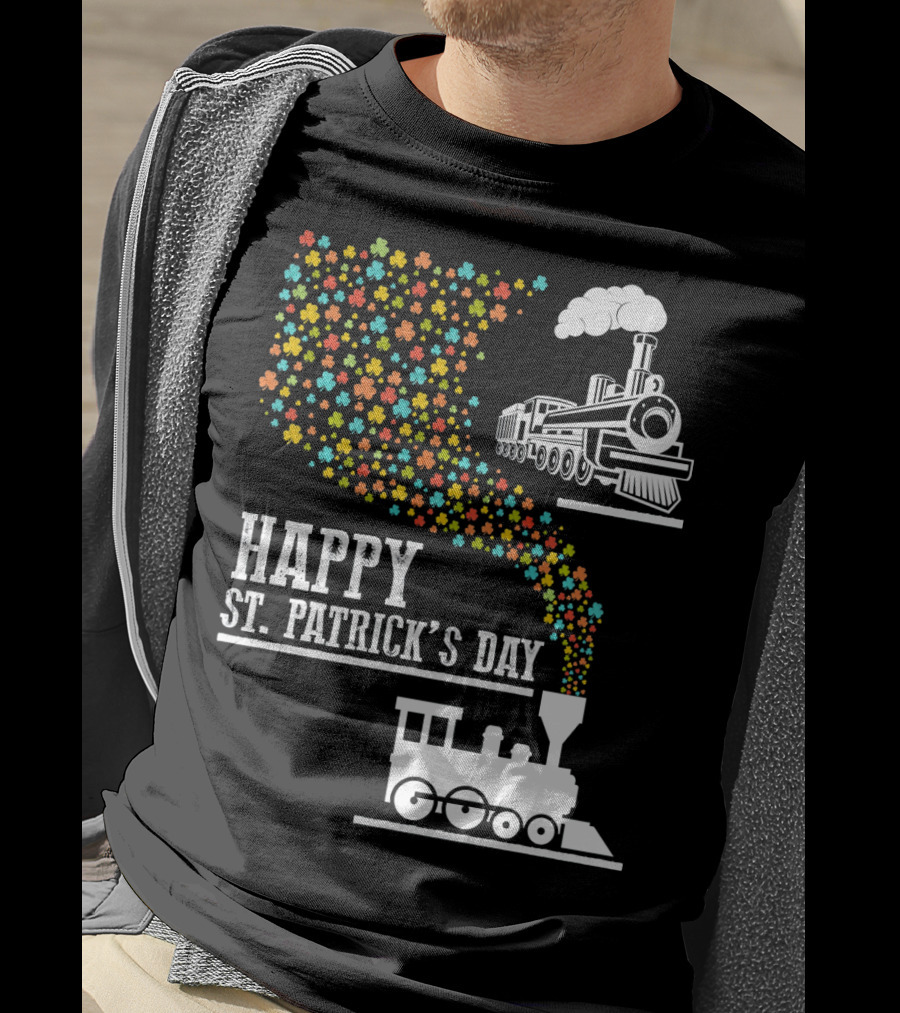 Happy St Patrick's Day Irish Shamrock Train Steam Puff T-Shirt