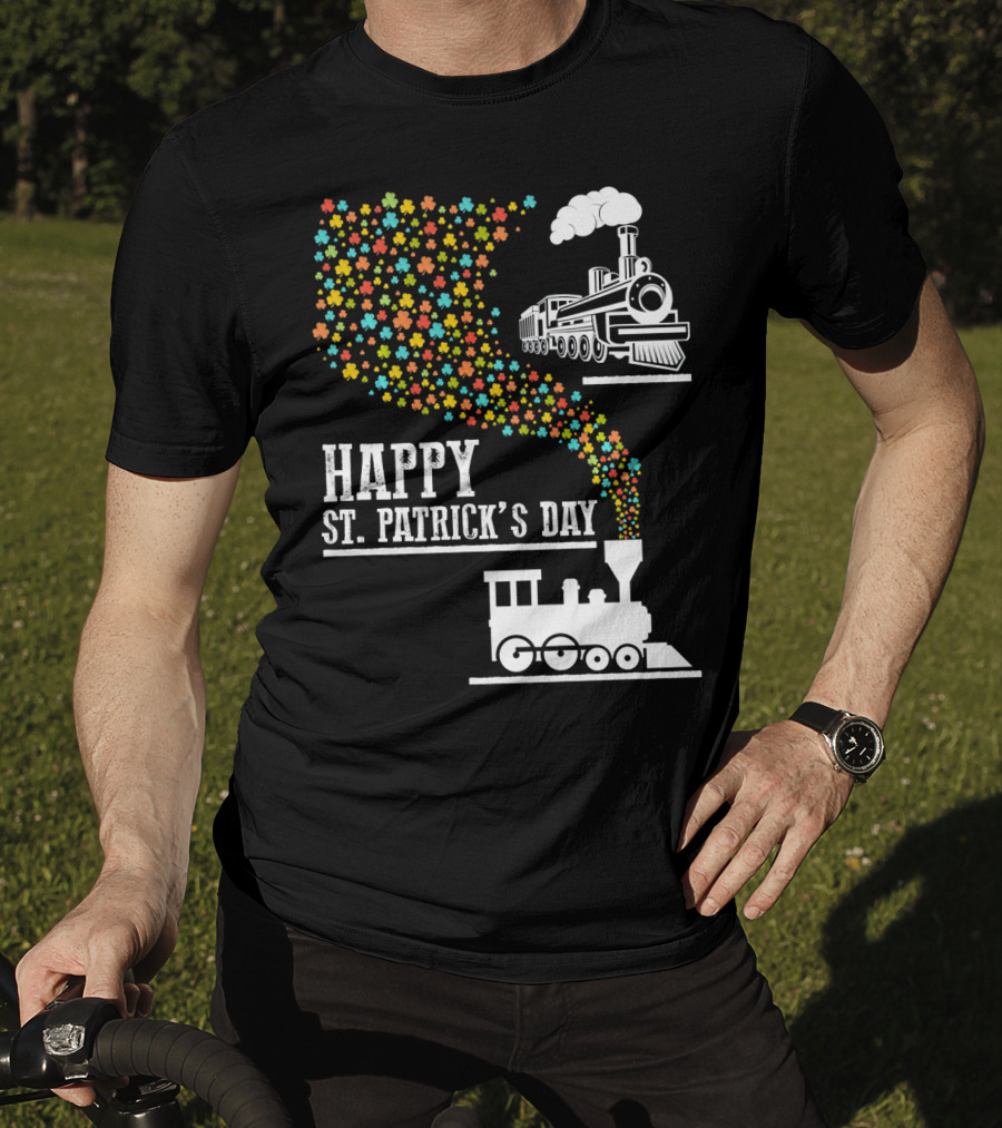 Happy St Patrick's Day Irish Shamrock Train Steam Puff T-Shirt