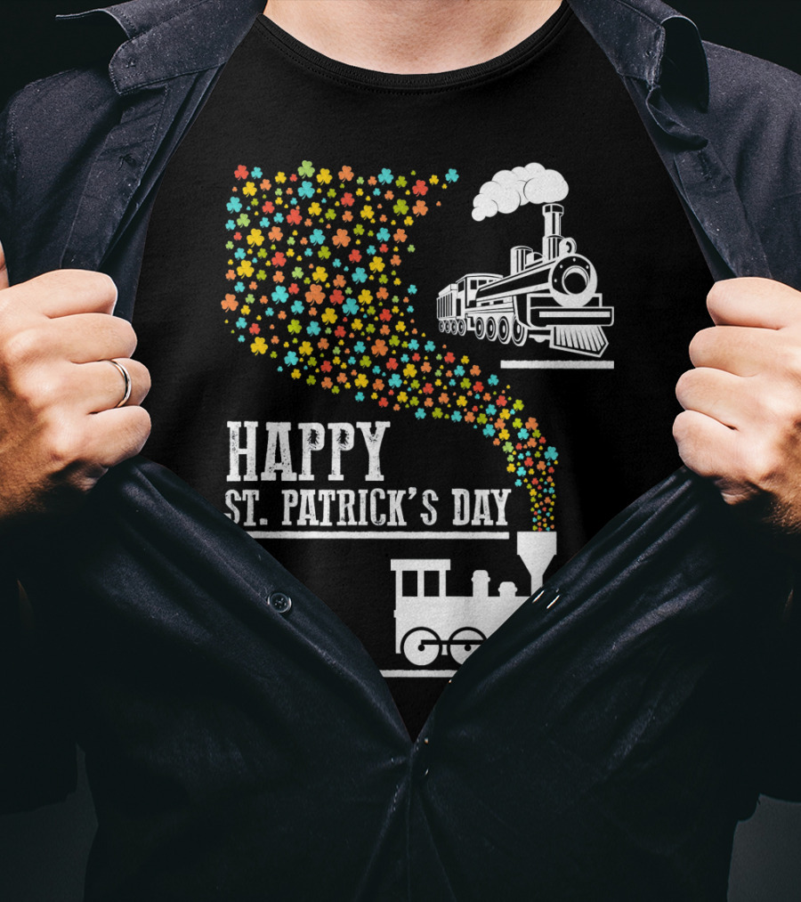 Happy St Patrick's Day Irish Shamrock Train Steam Puff T-Shirt