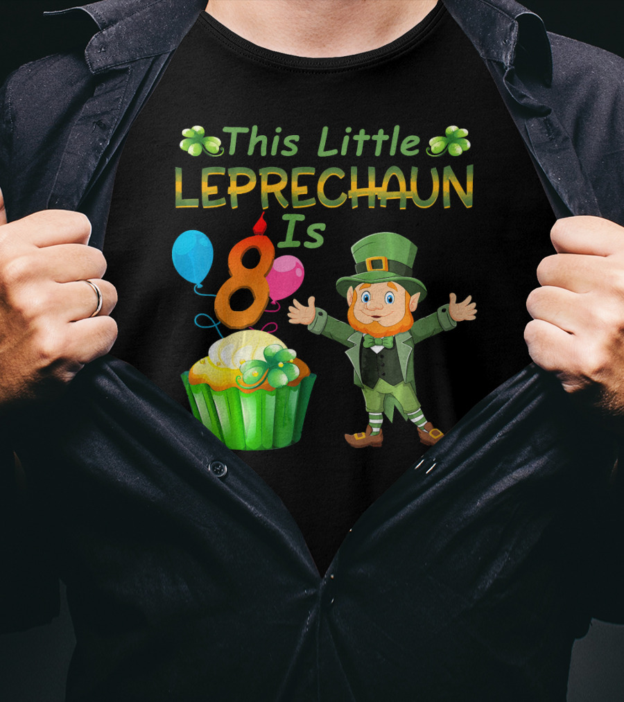 This Little Leprechaun Is 8 Birthday Cupcake Balloons T-Shirt