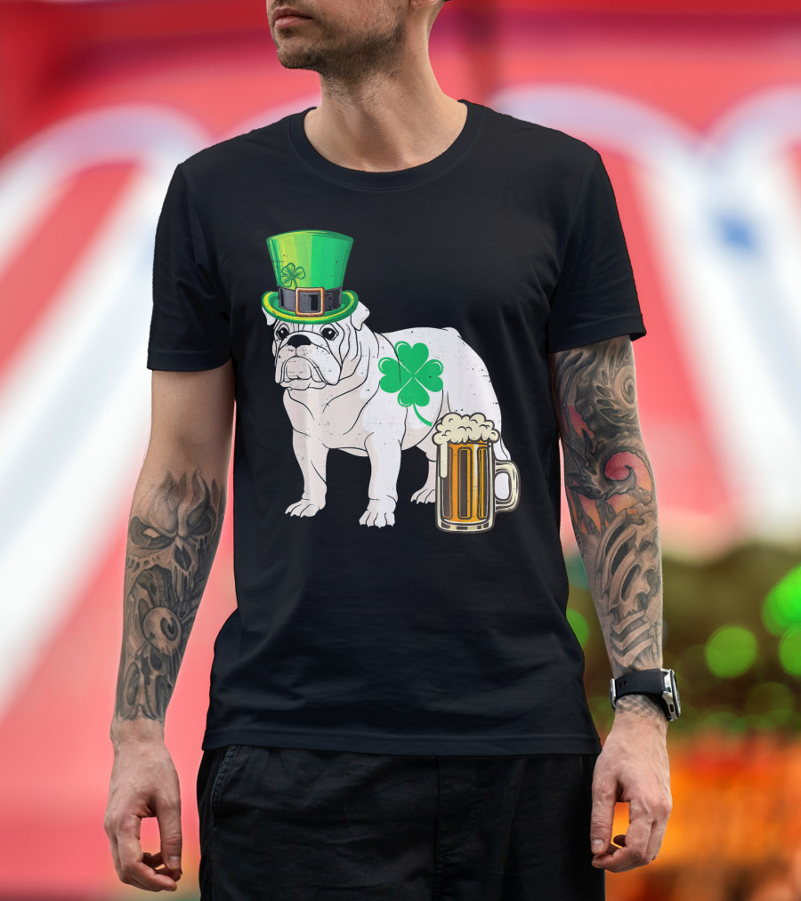 Bulldog Shamrock St Patricks Day Beer Hat T-Shirt