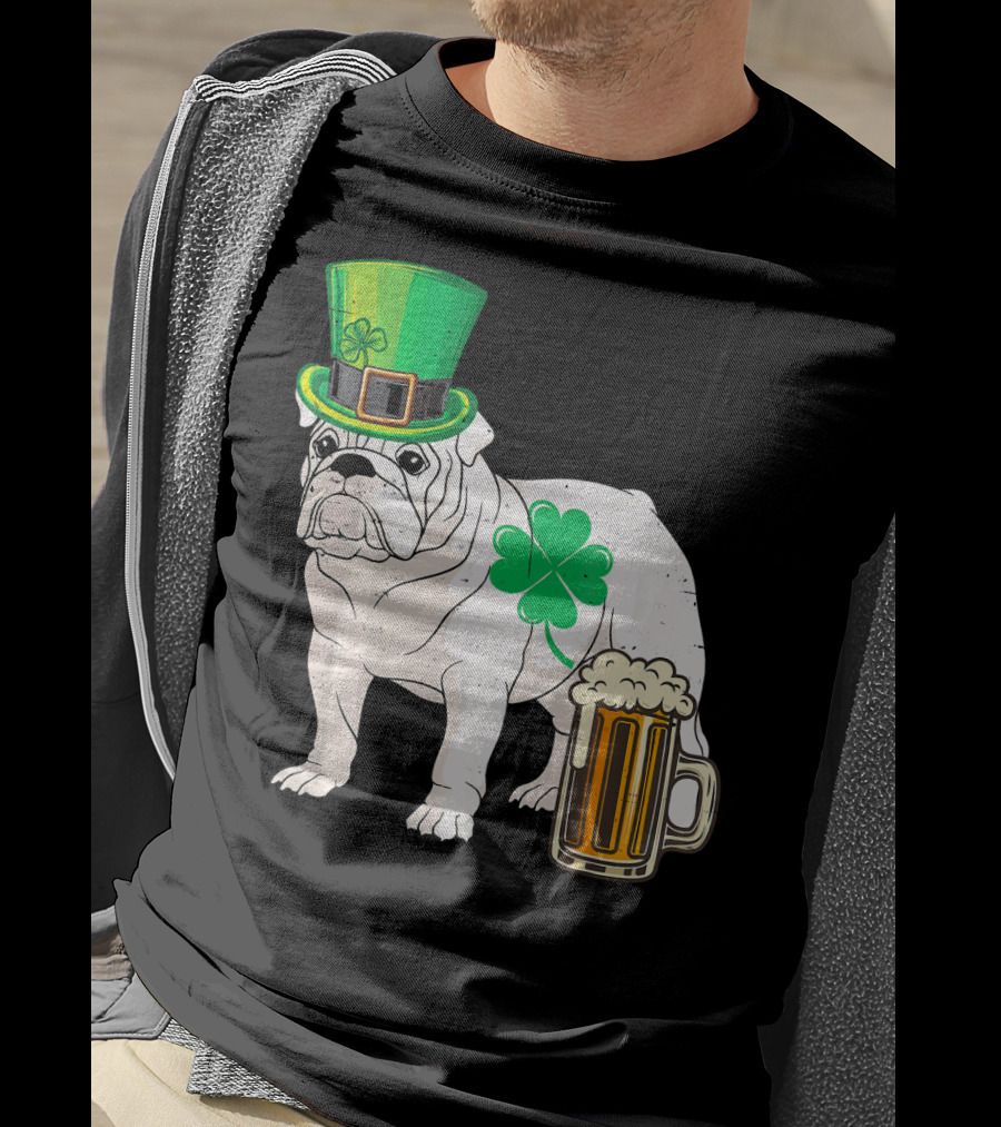 Bulldog Shamrock St Patricks Day Beer Hat T-Shirt