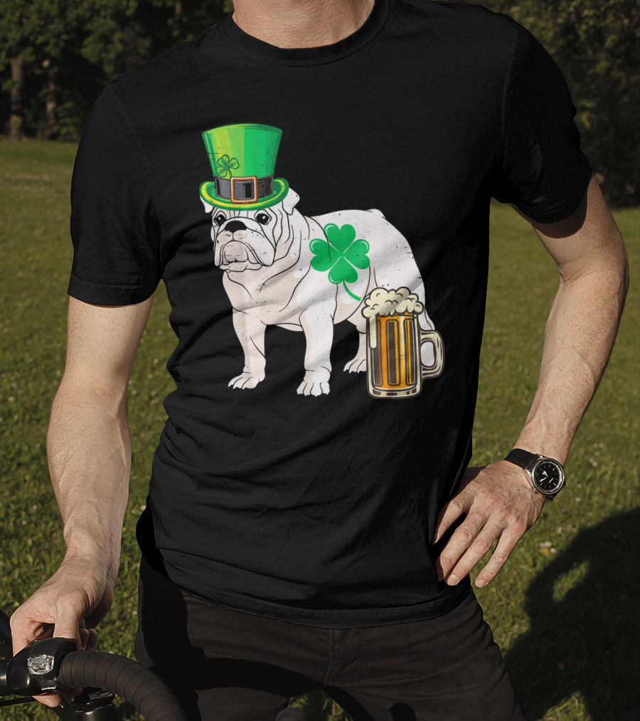 Bulldog Shamrock St Patricks Day Beer Hat T-Shirt