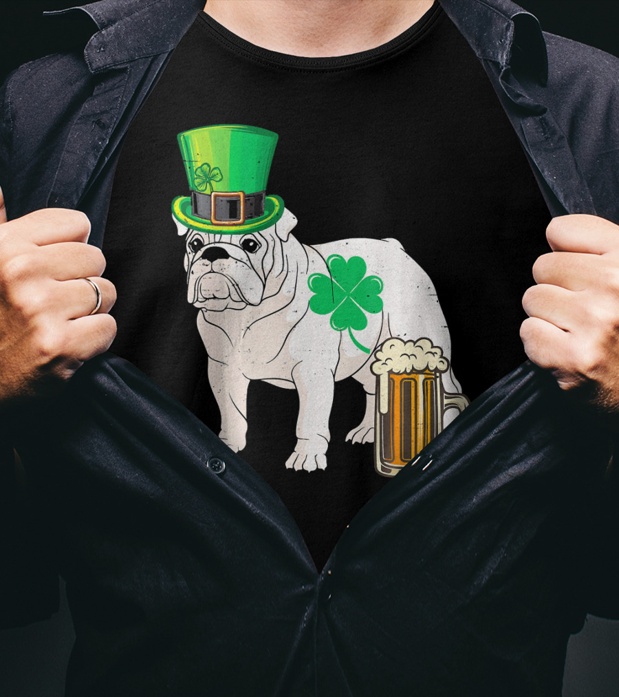 Bulldog Shamrock St Patricks Day Beer Hat T-Shirt