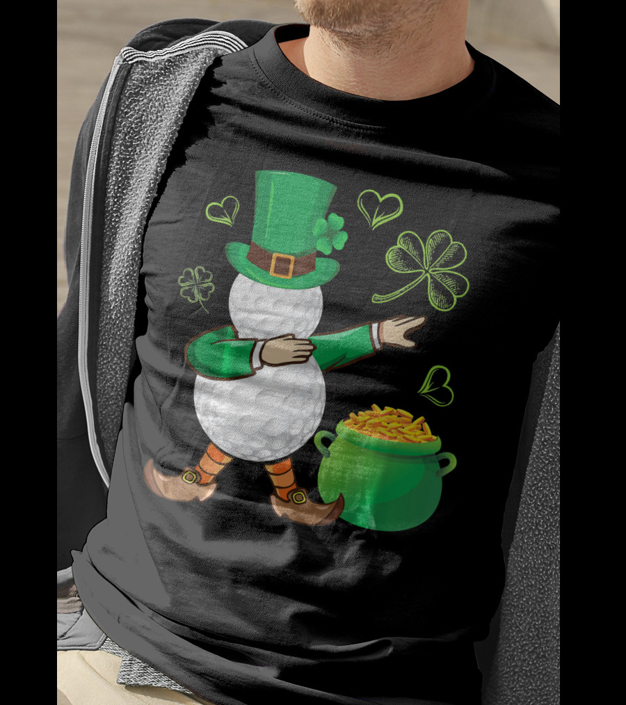 Golf Leprechaun Dabbing With Gold Shamrock And Pot Of Gold T-Shirt