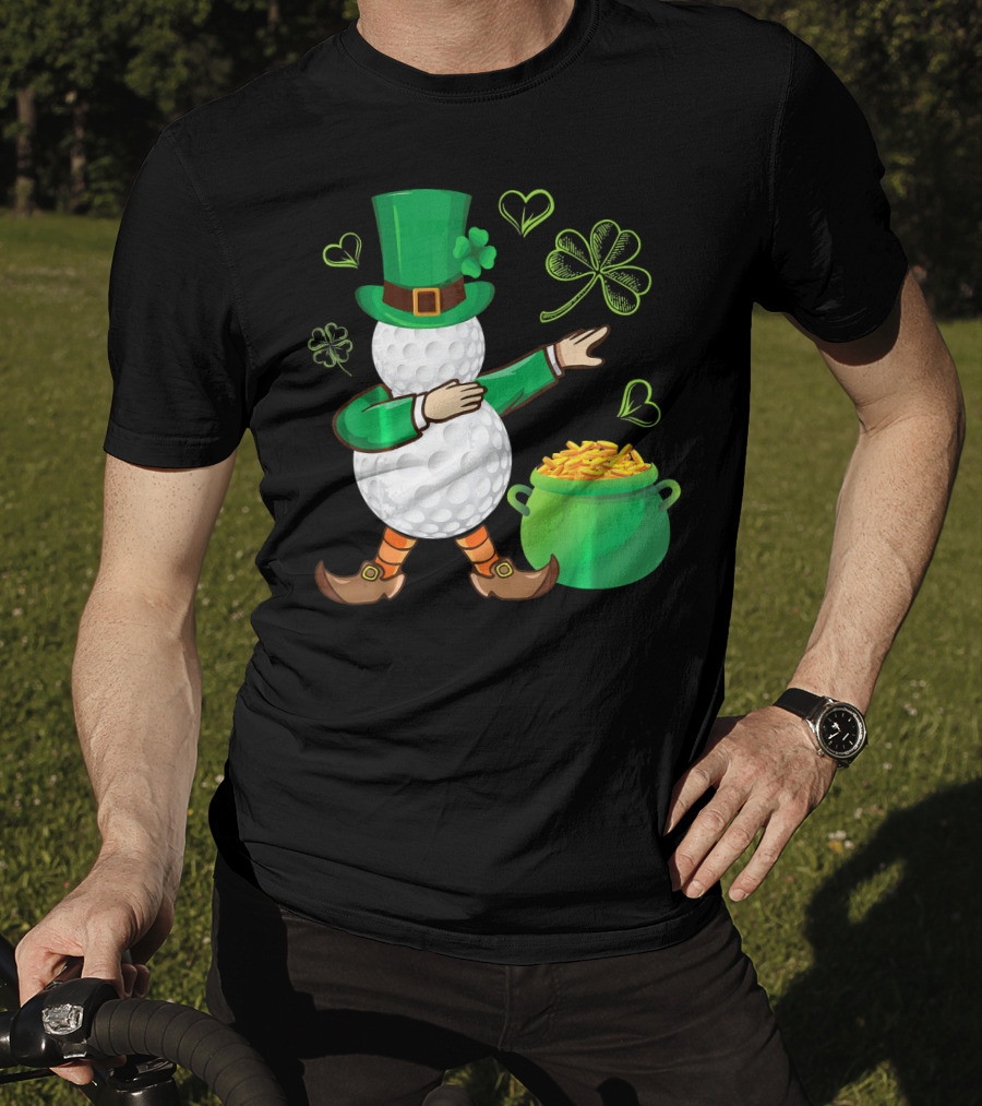 Golf Leprechaun Dabbing With Gold Shamrock And Pot Of Gold T-Shirt