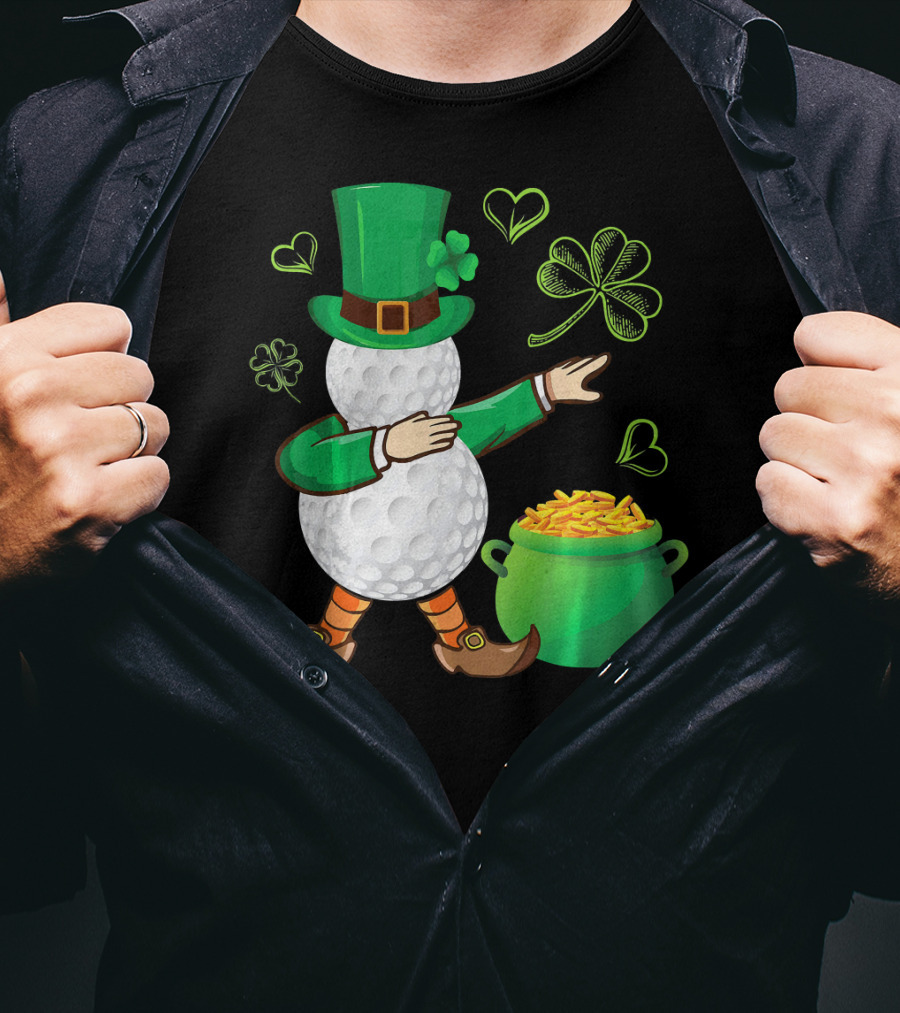 Golf Leprechaun Dabbing With Gold Shamrock And Pot Of Gold T-Shirt