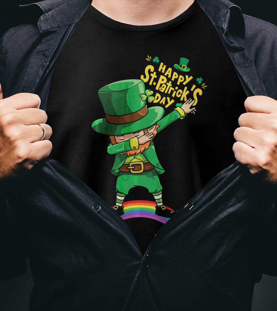 Happy St. Patrick's Day Leprechaun Dab On Rainbow T-Shirt