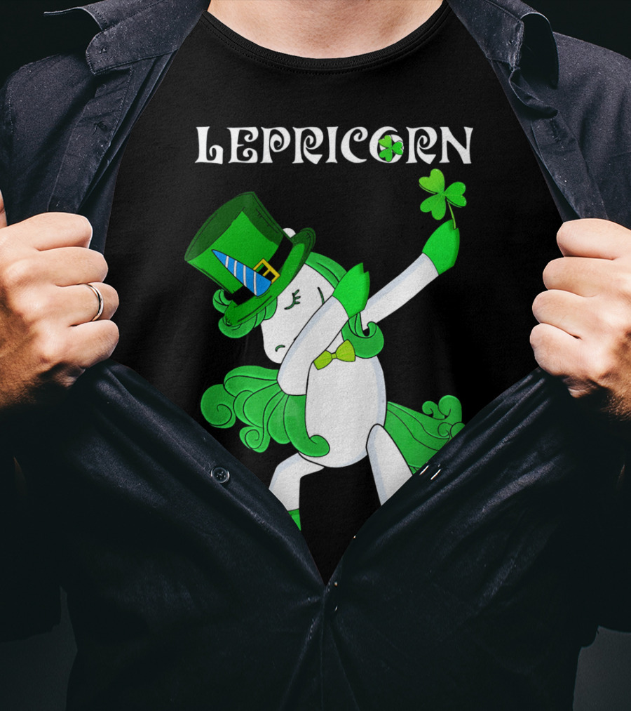 Lepricorn Funny Dabbing Cute Irish Unicorn With Shamrock T-Shirt