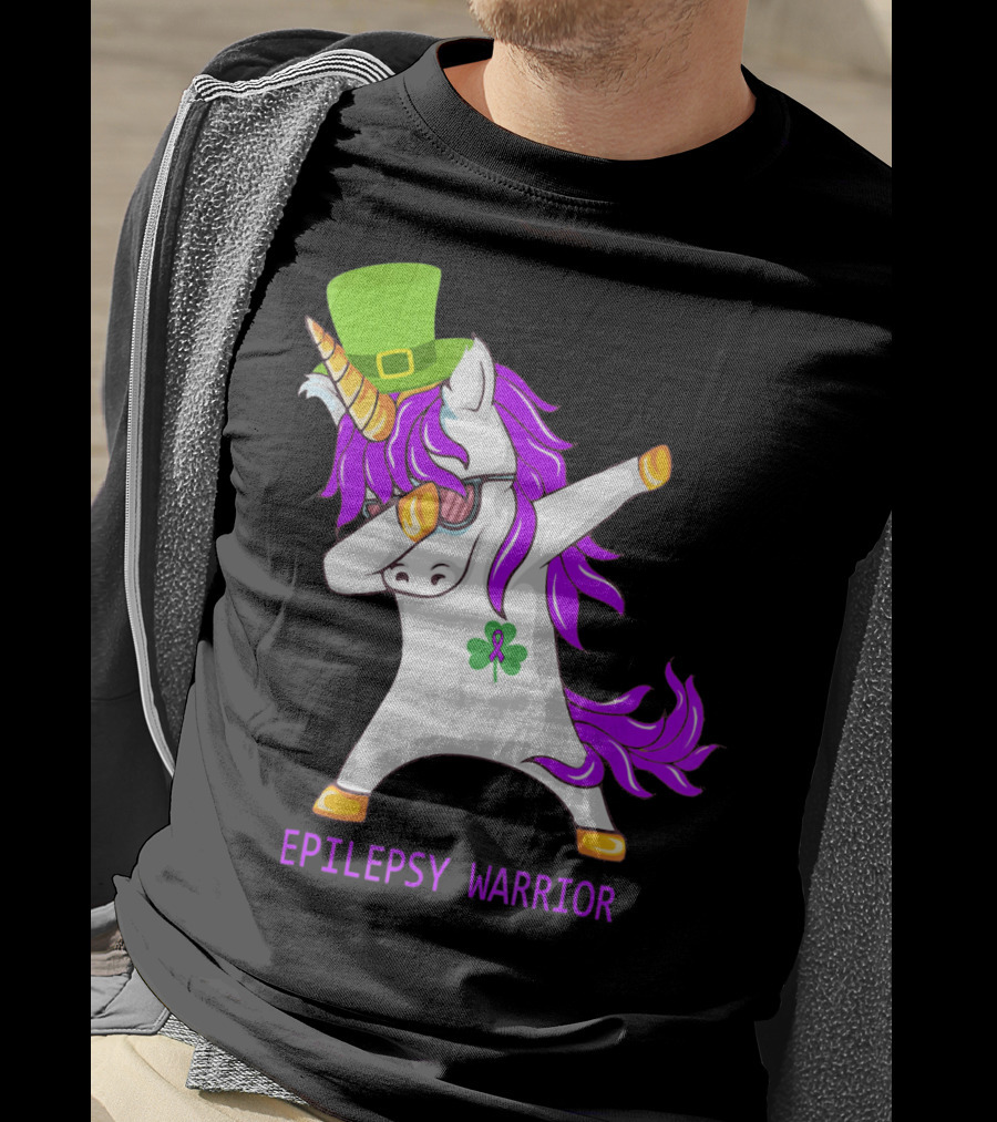 Unicorn Epilepsy Warrior Dabbing With Green Hat And Shamrock T-Shirt