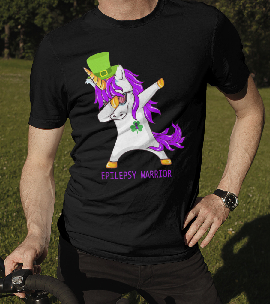 Unicorn Epilepsy Warrior Dabbing With Green Hat And Shamrock T-Shirt