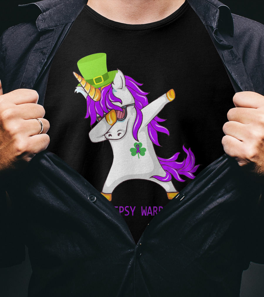 Unicorn Epilepsy Warrior Dabbing With Green Hat And Shamrock T-Shirt