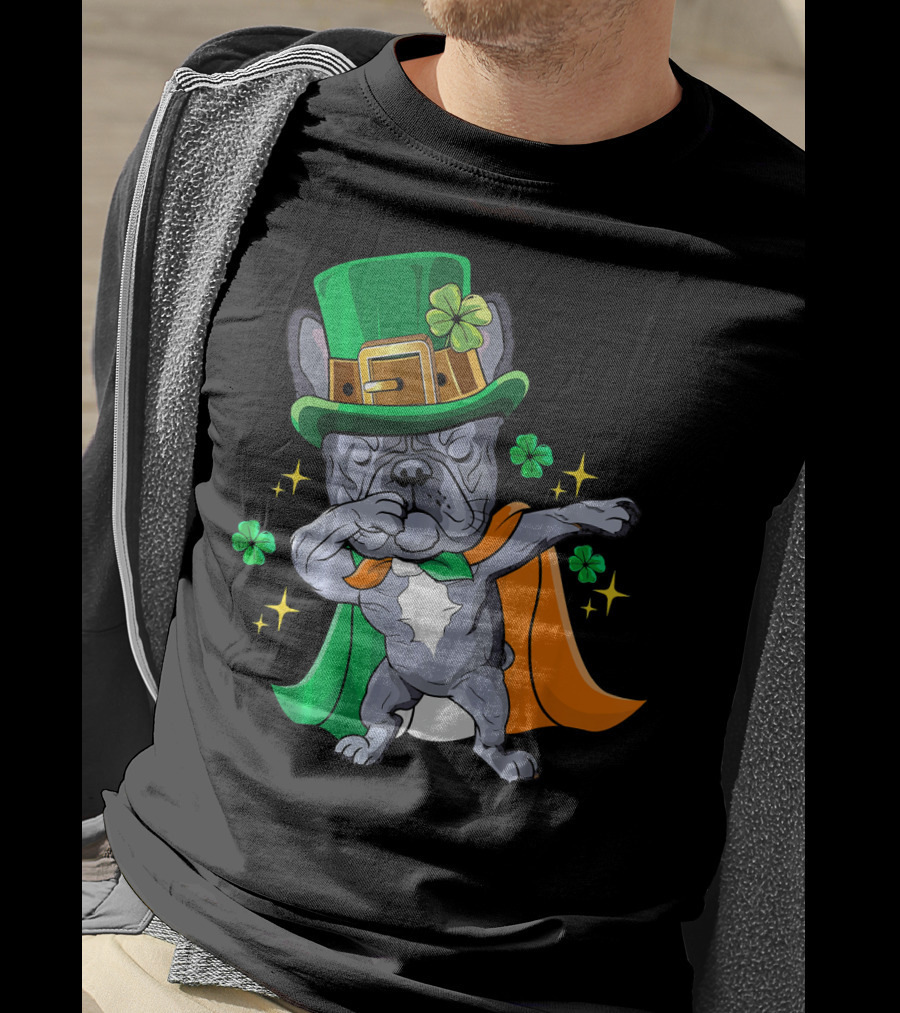 Dabbing French Bulldog Leprechaun St Patrick's Day Shamrocks T-Shirt