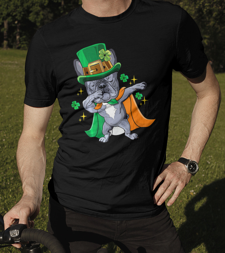 Dabbing French Bulldog Leprechaun St Patrick's Day Shamrocks T-Shirt