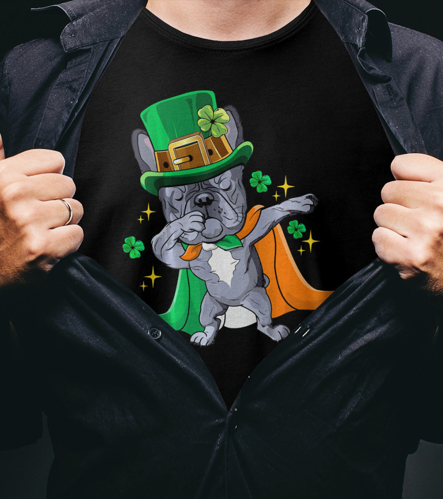 Dabbing French Bulldog Leprechaun St Patrick's Day Shamrocks T-Shirt