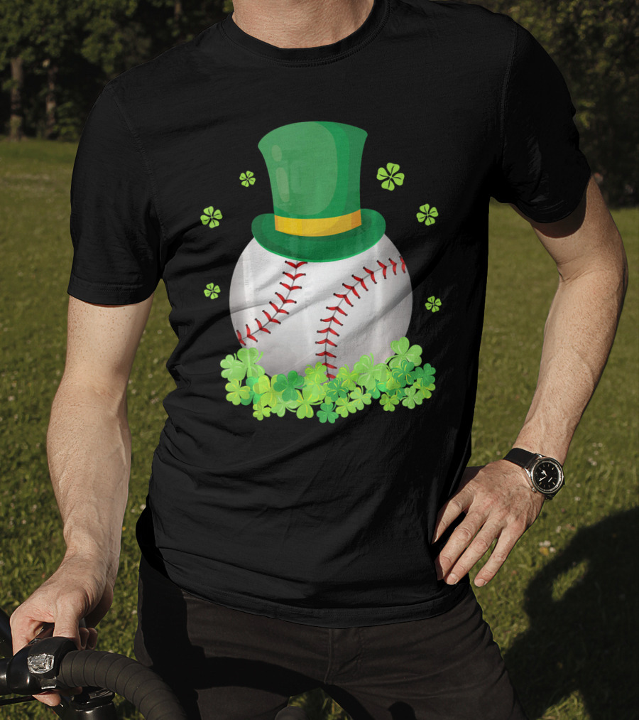 Baseball Leprechaun Hat With Shamrocks And Four-Leaf Clovers T-Shirt