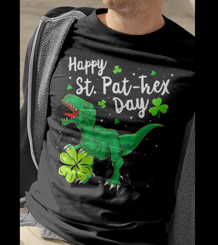 Happy St Pat Trex Day With Shamrock Dinosaurs T-Shirt