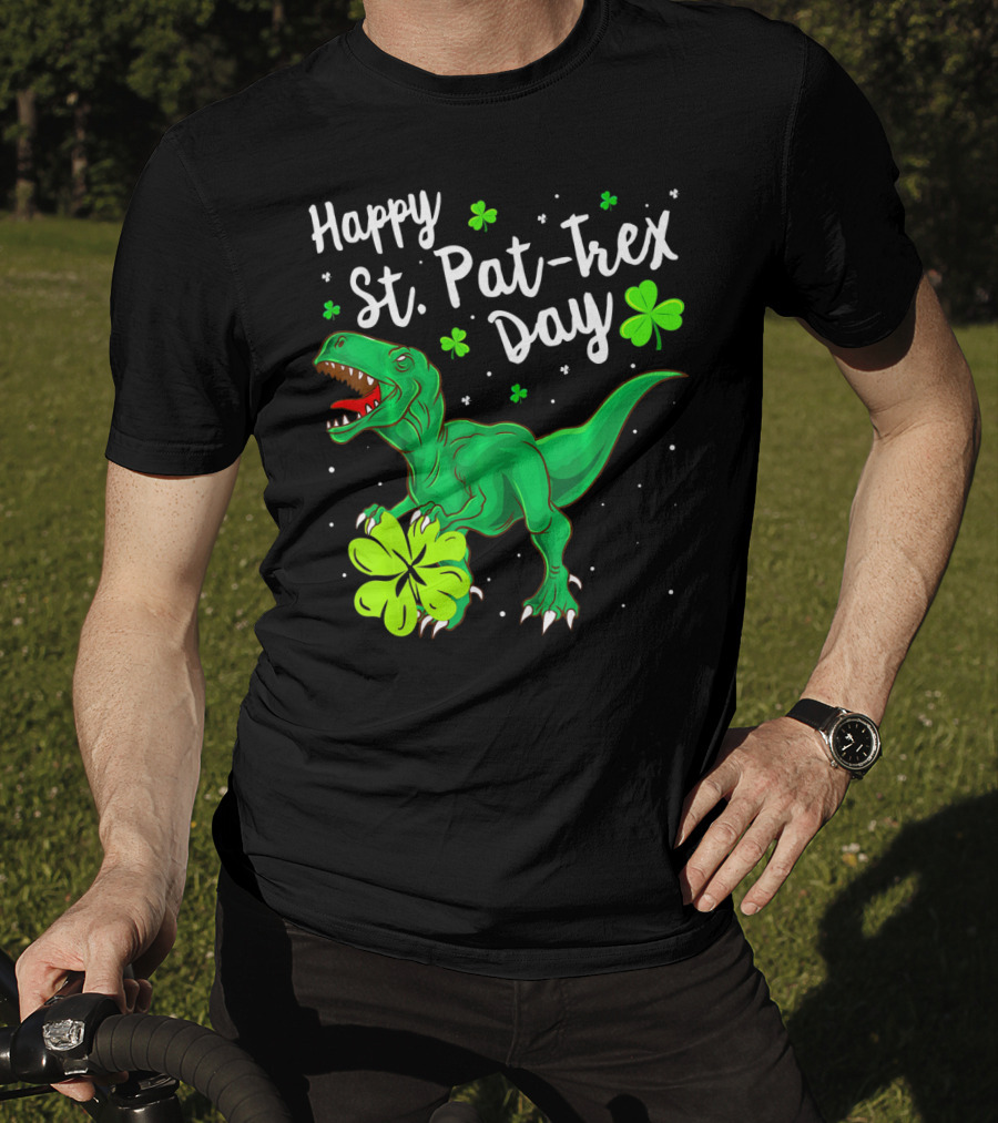 Happy St Pat Trex Day With Shamrock Dinosaurs T-Shirt