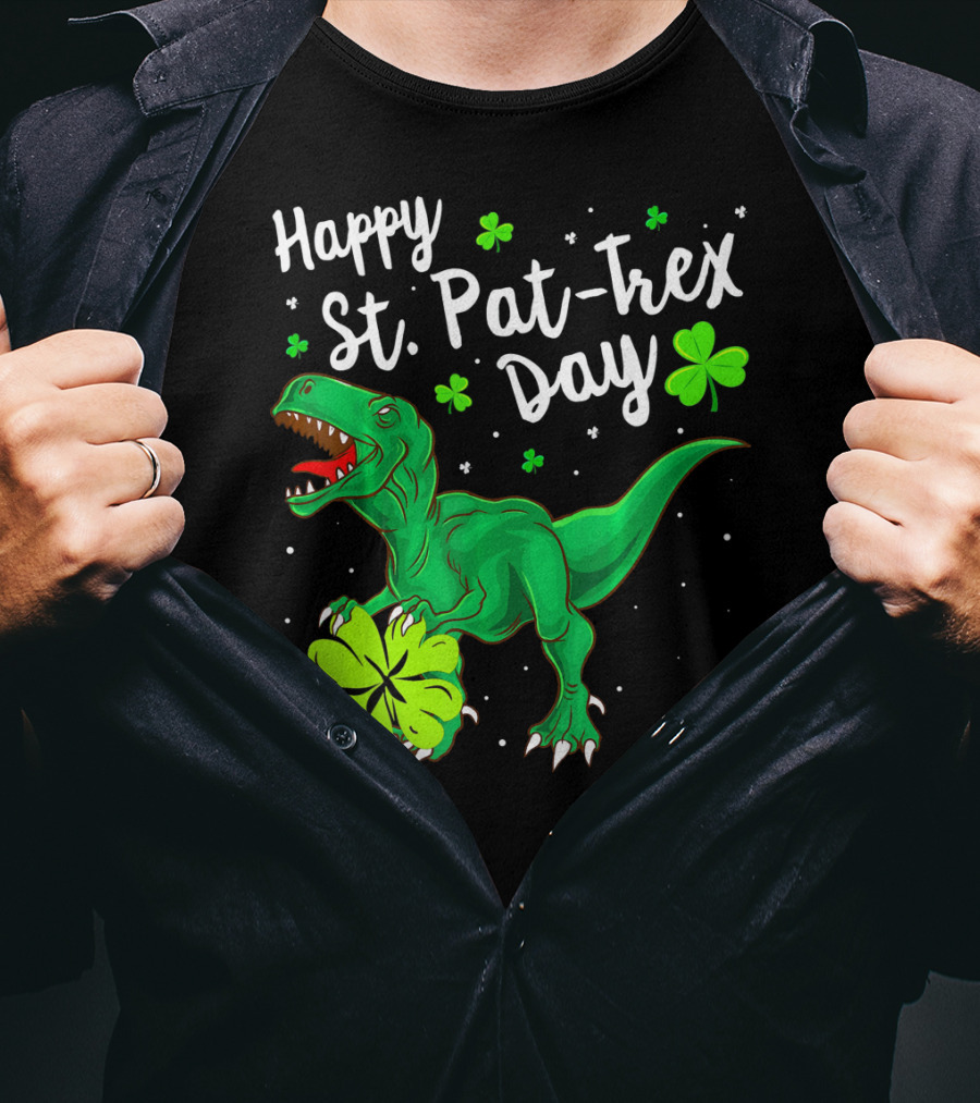 Happy St Pat Trex Day With Shamrock Dinosaurs T-Shirt