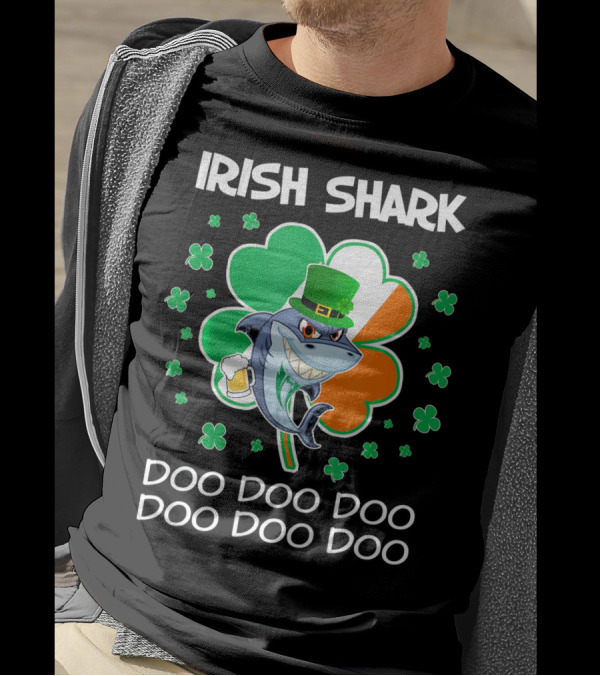 Irish Shark Doo Doo Doo Shamrock Beer St Patricks T-Shirt