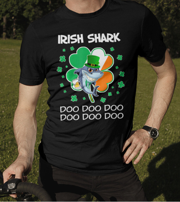 Irish Shark Doo Doo Doo Shamrock Beer St Patricks T-Shirt