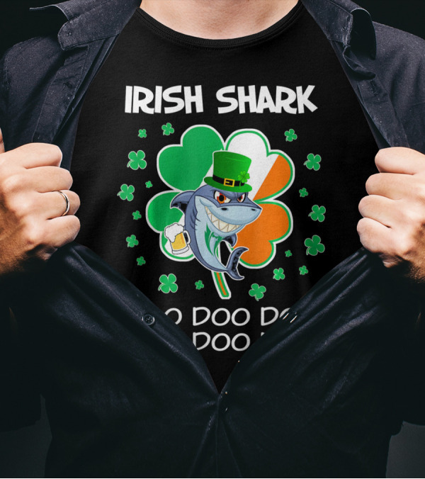 Irish Shark Doo Doo Doo Shamrock Beer St Patricks T-Shirt